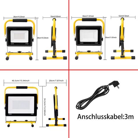 W W Led Fluter Flutlicht Gelb Stativ Baustrahler Scheinwerfer Mit