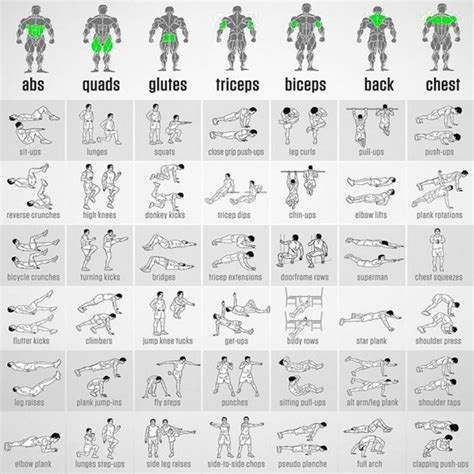 Bodyweight Exercises Chart - Full Body Workout Plan To Be Fit Ab ...