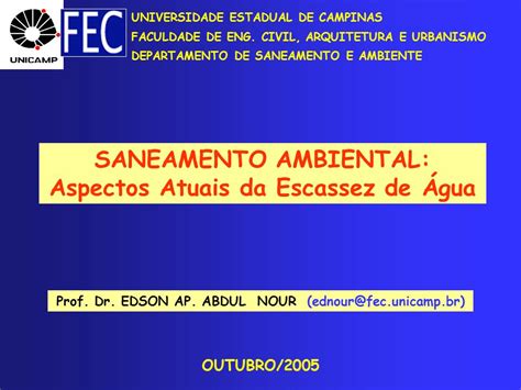 Saneamento Ambiental Aspectos Atuais Da Escassez De Água Outubro2005