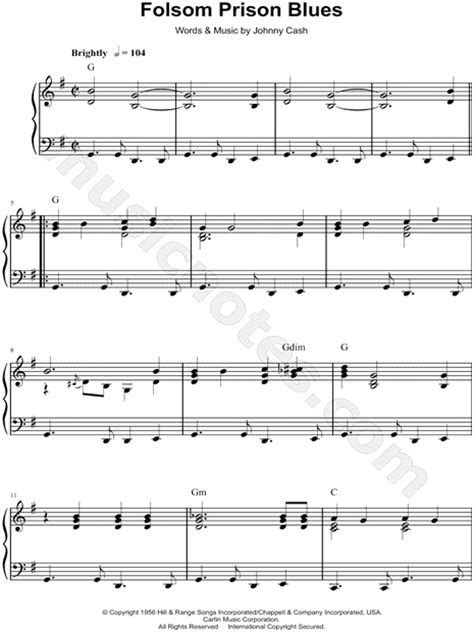 Johnny Cash Folsom Prison Blues Sheet Music Easy Piano Piano Solo In G Major Download