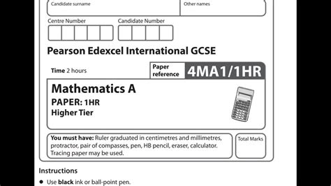 Igcse Pearson Edexcel Hr June Mathematics Paper Part Of