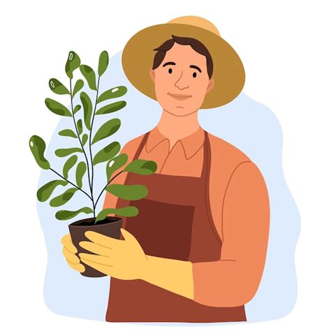 Premium Vector The Gardener Grows A Flowerpot