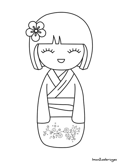 coloriage de poupée japonaise kokeshi numero 24 à imprimer