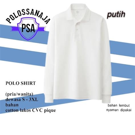 Jual Kaos Kerah Lengan Panjang Pria Polos Putih Katun Lakos Pique Cvc