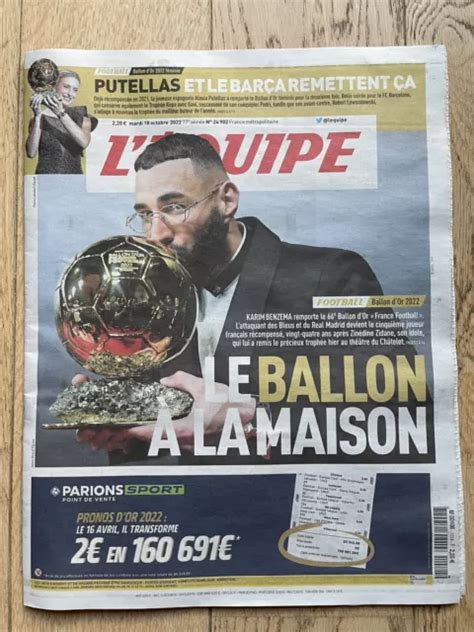 JOURNAL LEQUIPE N24902 Du 18 10 2022 Karim Benzema Real Madrid Ballon