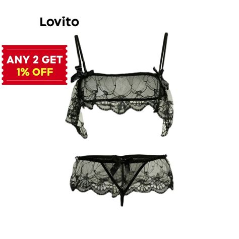 Lovito Sexy Plain Lace Lingerie For Women LNA White Pink Black Lovito Lingerie Renda