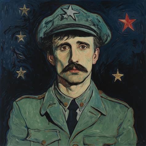 Pintura De Um Homem Em Uniforme Militar Estrelas No Fundo