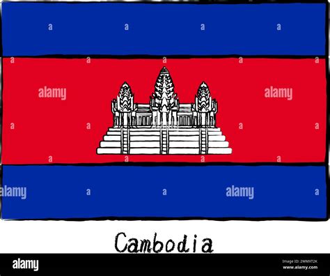 Analog Hand Drawn World Flag Cambodia Vector Illustration Stock