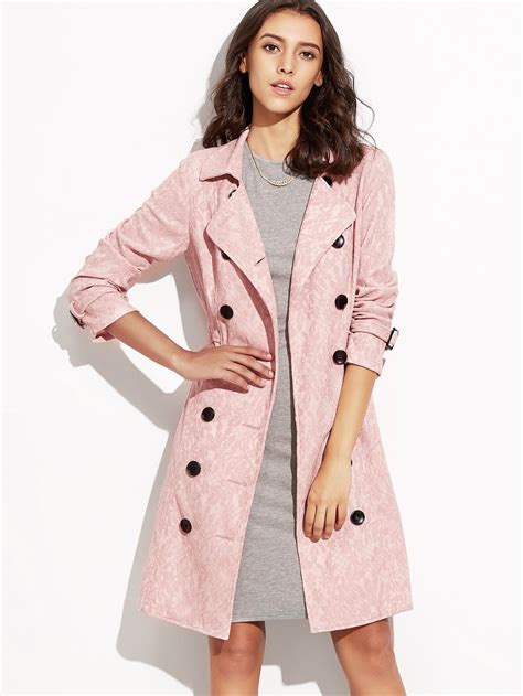 Pink Double Breasted Lace Trench Coat Emmacloth Women Fast Fashion Online