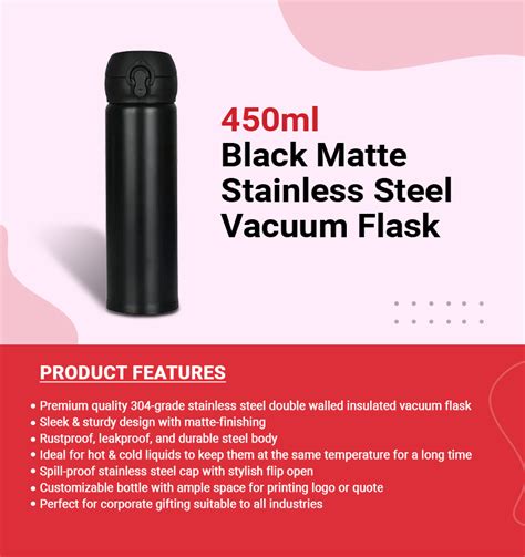 450ml Black Matte Stainless Steel Vacuum Flask Joytree Global