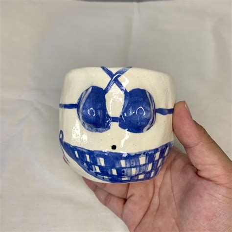 Jual Blue Summer Bikini Handmade Pottery Mug Bowl Trinklets Clay Gelas Kado