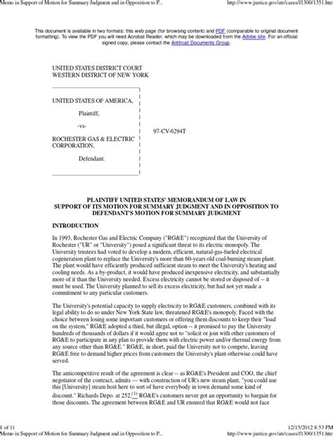 Sample Memo Of Motion For Summary Judgment Summary Judgment United States Antitrust Law