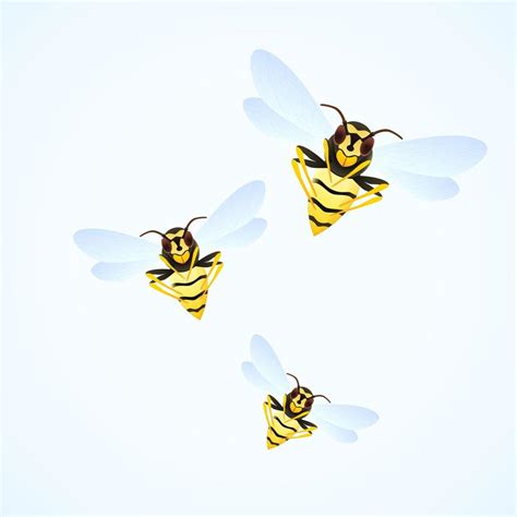 Wasp Swarm Cartoon Illustration Isolated On White Background Poisonous