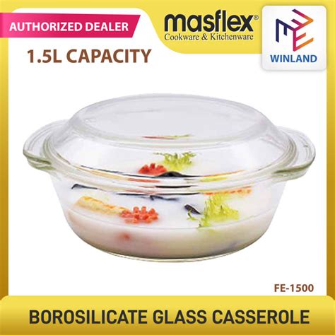 Masflex By Winland Ml Borosilicate Glass Casserole With Cover L