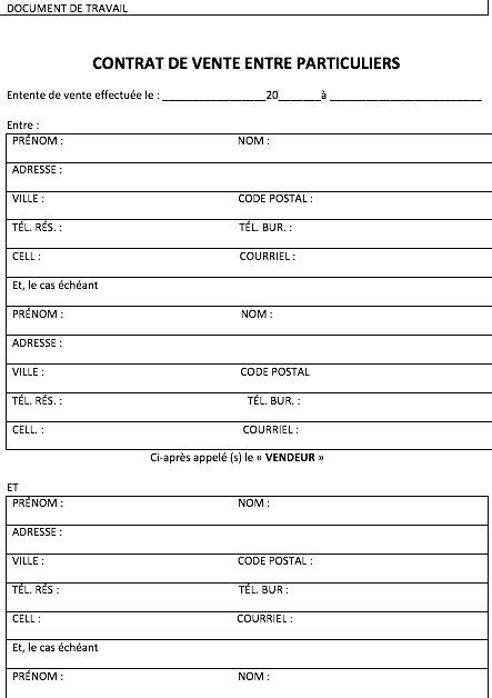 modèle gratuit de contrat de vente de voiture d occasion entre particuliers