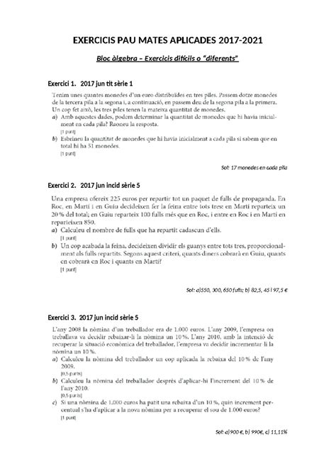 Exercicis PAU Mates Aplicades 2017 2021 àlgebra EXERCICIS PAU MATES