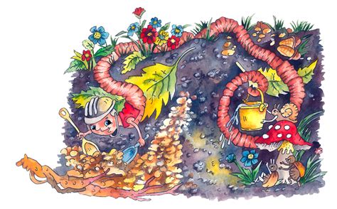 Иллюстрация Дождевой червяк в стиле детский, книжная графика,