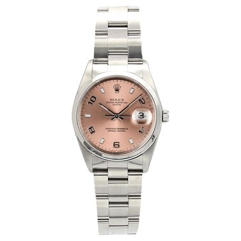 Rolex Date Ref Watch Salmon Arabic Dial Steel Oyster Bracelet