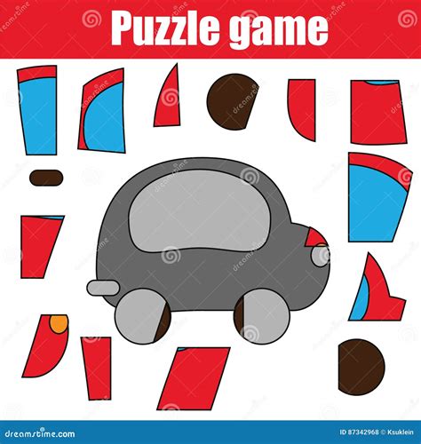 Puzzle Game with Red Car. Printable Kids Activity Sheet Stock Vector ...