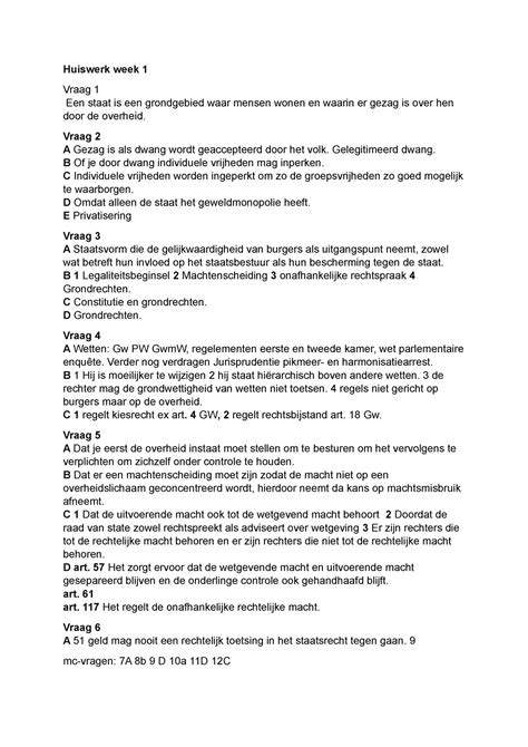 Huiswerk Week 1 Zo Compleet Mogelijke Uitwerkingen Van De Werkgroepen