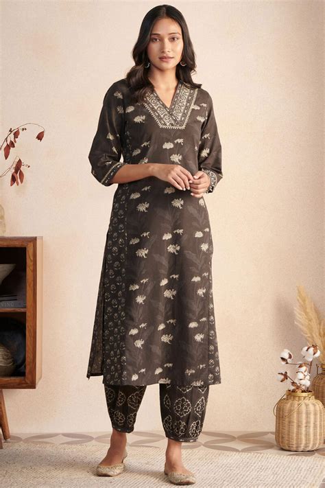 Buy Akola Hand Block Printed Straight Cotton Kurta For Women Fgmk