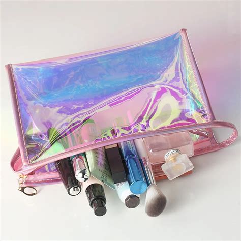 Transparent Holographic Rainbow Pvc Zipper Cosmetic Bags Shiny