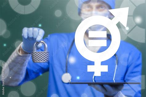 Gender Equality Healthcare Security Concept Doctor Offers Padlock And