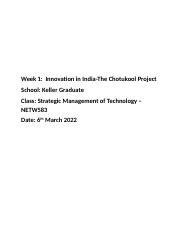 Week 1 Case Study Chotukool Docx Week 1 Innovation In India The