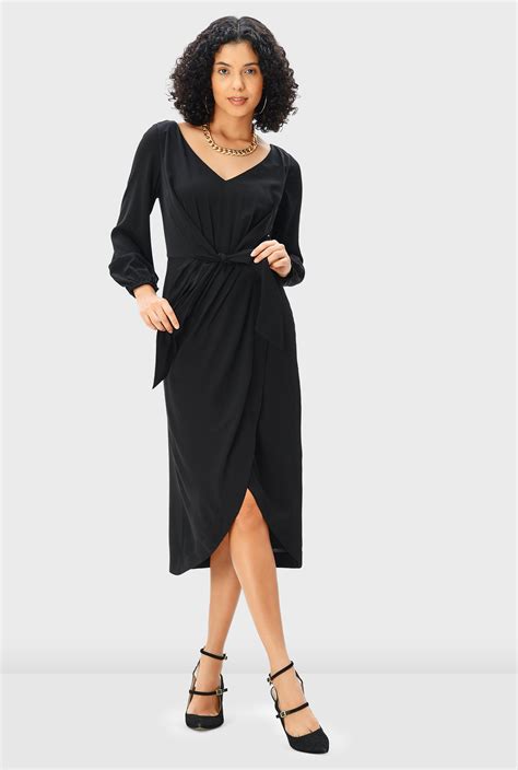 Shop Asymmetric Tie Waist Crepe Twill Sheath Dress Eshakti