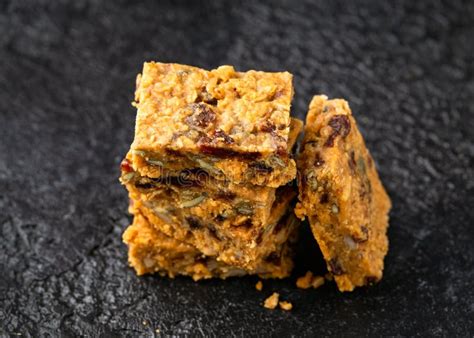 Healthy Protein Granola Flapjack Snack Bars With Seeds And Nuts Stock