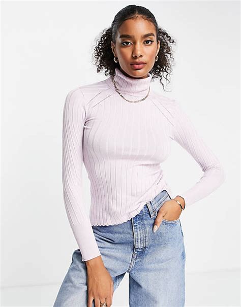 River Island Roll Neck Wide Rib Jumper In Light Purple Asos