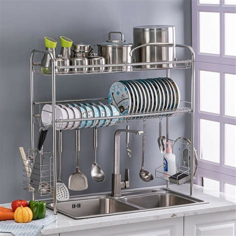 Over Sink Dish Rack2 Tier Stainless Steel Rustproof Durableshelf Dish Drainer Ebay In 2021