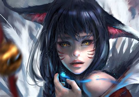 Ahri Red Art Game Black Nine Tailed Woman League Of Legends