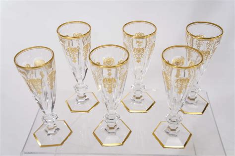 Set Of 18 Signed Baccarat Crystal Champagne Flutes Empire Pattern At