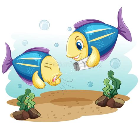 Personaje De Dibujos Animados De Pescado Lindo Sujetando Una Botella De