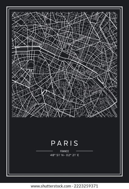 Black White Printable Paris City Map Stock Vector (Royalty Free ...