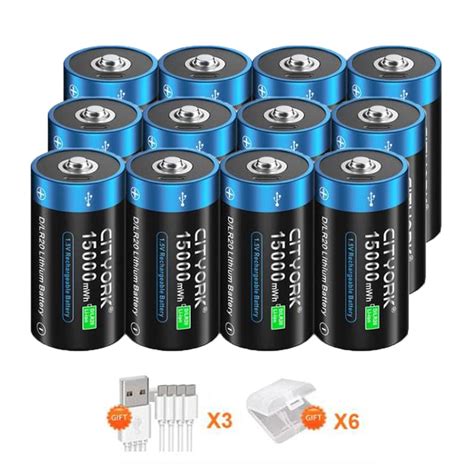 12 Pack 15000mWh 1 5V USB Lithium High Capacity D Size Rechargeable