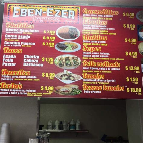 Carta Del Restaurante Eben Ezer Taqueria Porterville