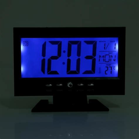 Horloge Réveil de Bureau Capteur Sonore LCD Digital avec Calendrier et