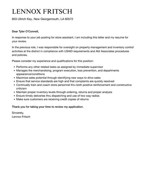 Store Assistant Cover Letter Velvet Jobs
