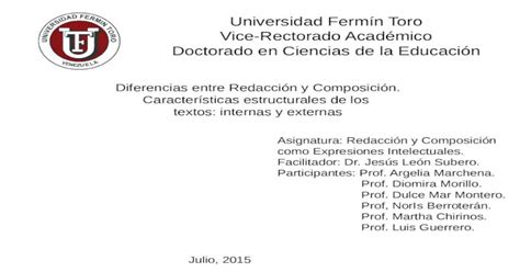 Redacción Y Composición Diferencias Características Estructurales De Los Textos Internas Y