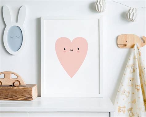 Love Heart Print Pink Nursery Decor Pink Nursery Art Pink Etsy