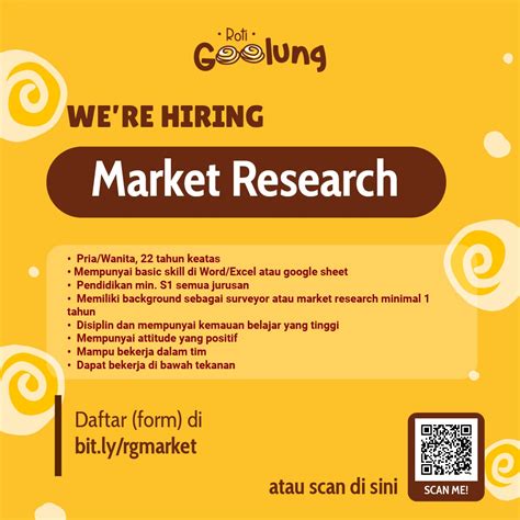 Lowongan Kerja Sebagai Market Research Untuk Roti Goolung Penempatan Di