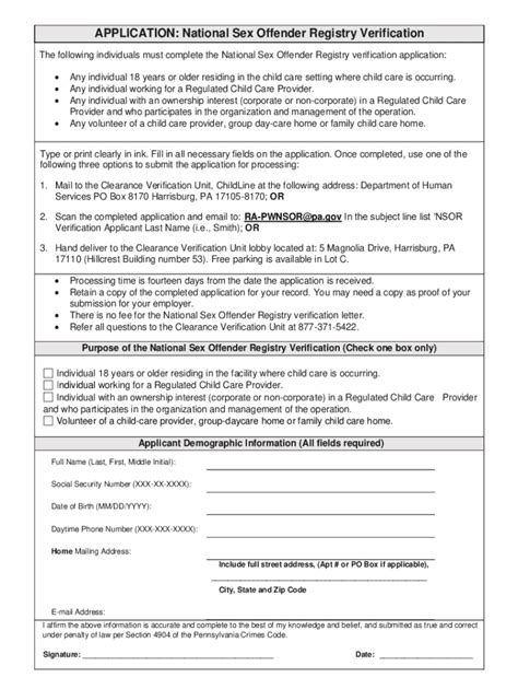 2020 Form Pa Application National Sex Offender Registry Verification