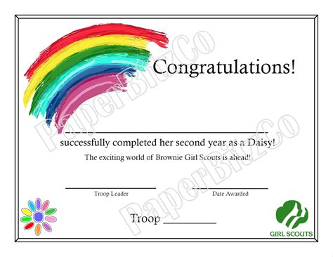 Daisy Second Year Completion Certificate Daisy Girl Scout Etsy España