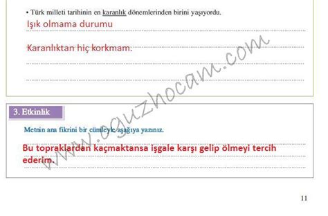 7 SINIF TÜRKÇE DERS ÇALIŞMA KİTABI CEVAPLARI MERAM YAYINLARI SAYFA 11