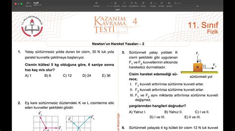 11 SINIF FİZİK MEB KAZANIM KAVRAMA TEST 4 ÇÖZÜM 2022 2023 YouTube