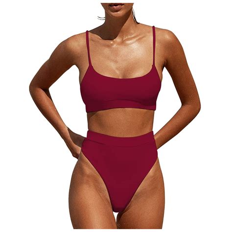 Sngxgn Women S Knot Scoop Neck Bikini Set Ruched High Waisted Two Piece Swimsuits Tankini Rd2 Xl