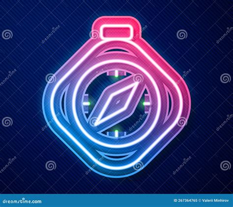 Glowing Neon Line Compass Icon Isolated On Blue Background Windrose