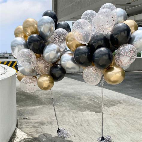 Helium Balloons Bouquet Chrome Gold Chrome Silver Pearl Black